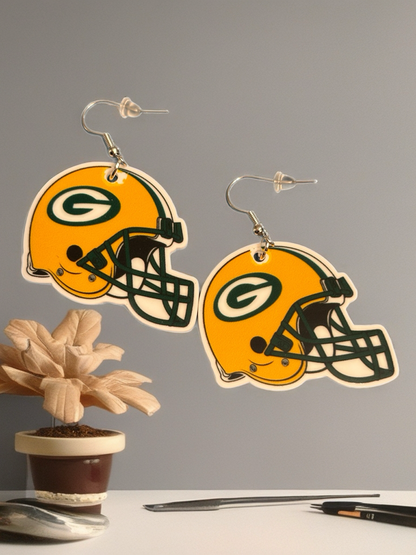 Green Bay Football Helmet Earrings – Game-Day Acrylic &amp; Stainless Steel Fan Jewelry