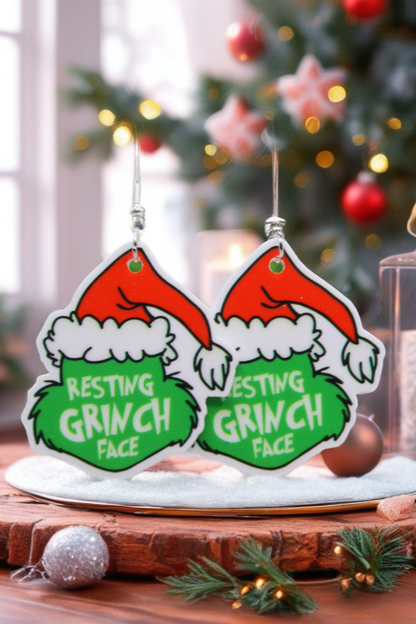 Resting Grinch Face Earrings – Festive Acrylic Holiday Dangles