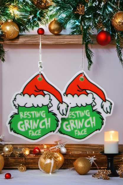 Resting Grinch Face Earrings – Festive Acrylic Holiday Dangles