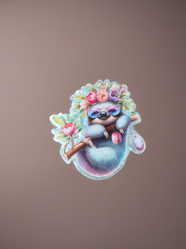 Floral Crown Sloth Magnet – Whimsical Pastel Woodland Decor