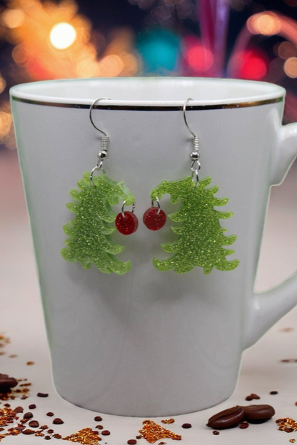 The Grinch’s Christmas Tree Glitter Dangle Earrings – Festive Acrylic Holiday Jewelry