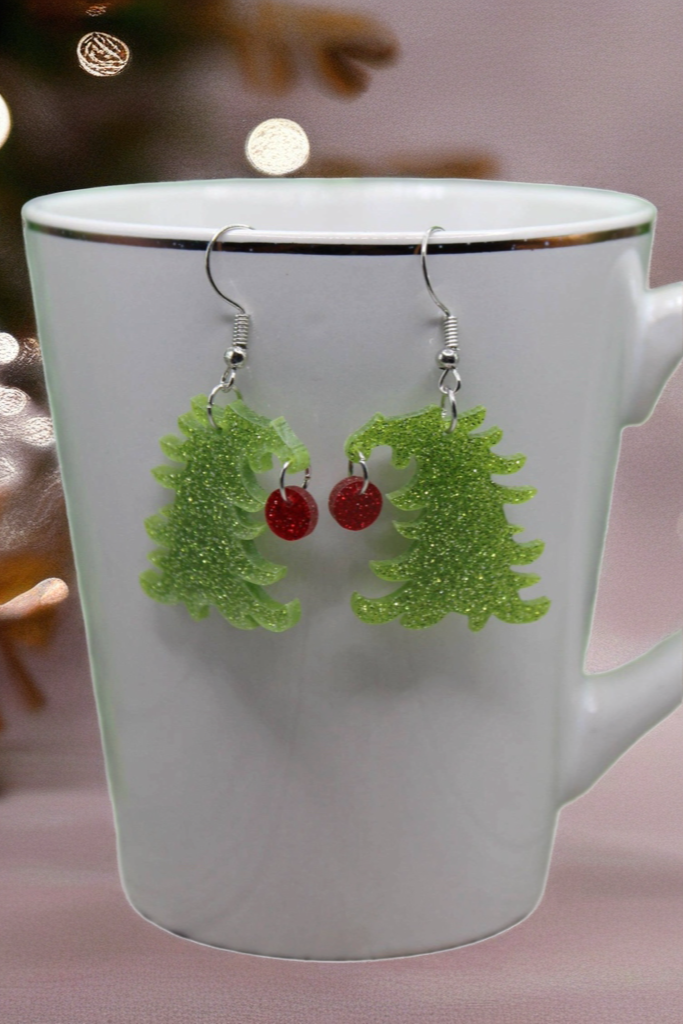 The Grinch’s Christmas Tree Glitter Dangle Earrings – Festive Acrylic Holiday Jewelry