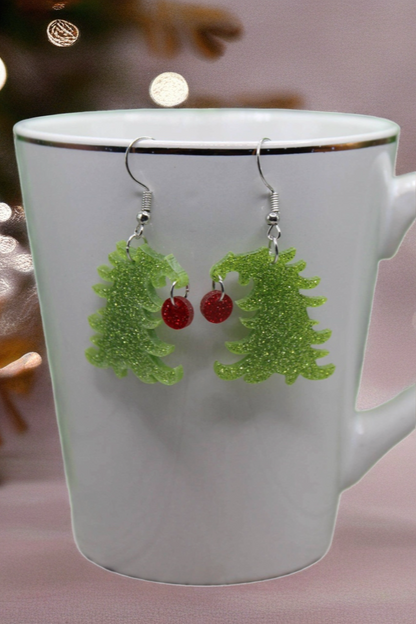 The Grinch’s Christmas Tree Glitter Dangle Earrings – Festive Acrylic Holiday Jewelry