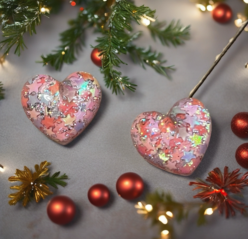 You Melt My Heart Stud Earrings – Confetti Glitter Resin Hearts