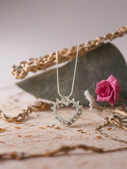 Rhinestone & Pearl Open Heart Necklace on Gold Snake Chain – Elegant Heart Pendant