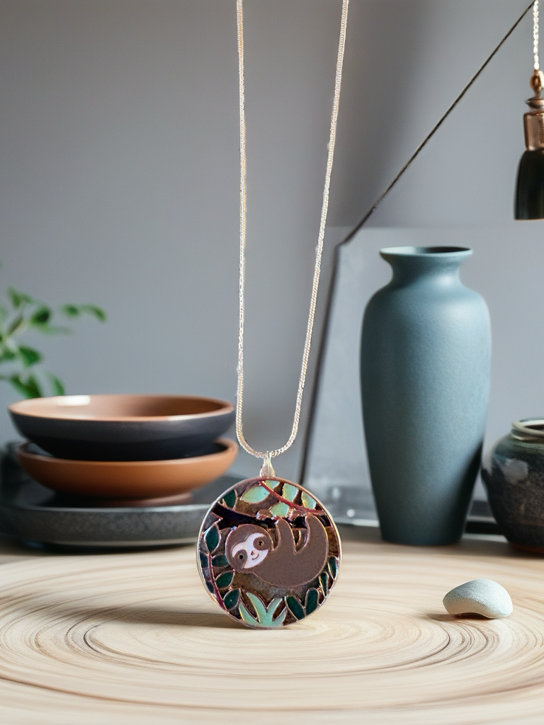 Sloth Pendant Necklace on Gold Snake Chain – Cute Sloth Jewelry