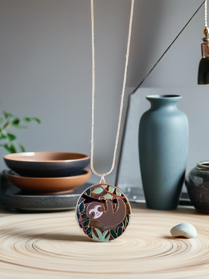 Sloth Pendant Necklace on Gold Snake Chain – Cute Sloth Jewelry