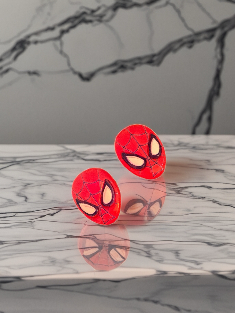 Spider‑Man Stud Earrings – Red Superhero Mask Earrings