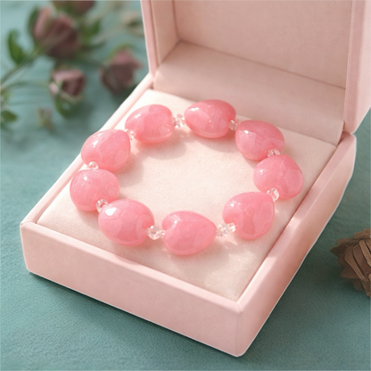 Pink Heart Lace Print Acrylic Beaded Bracelet