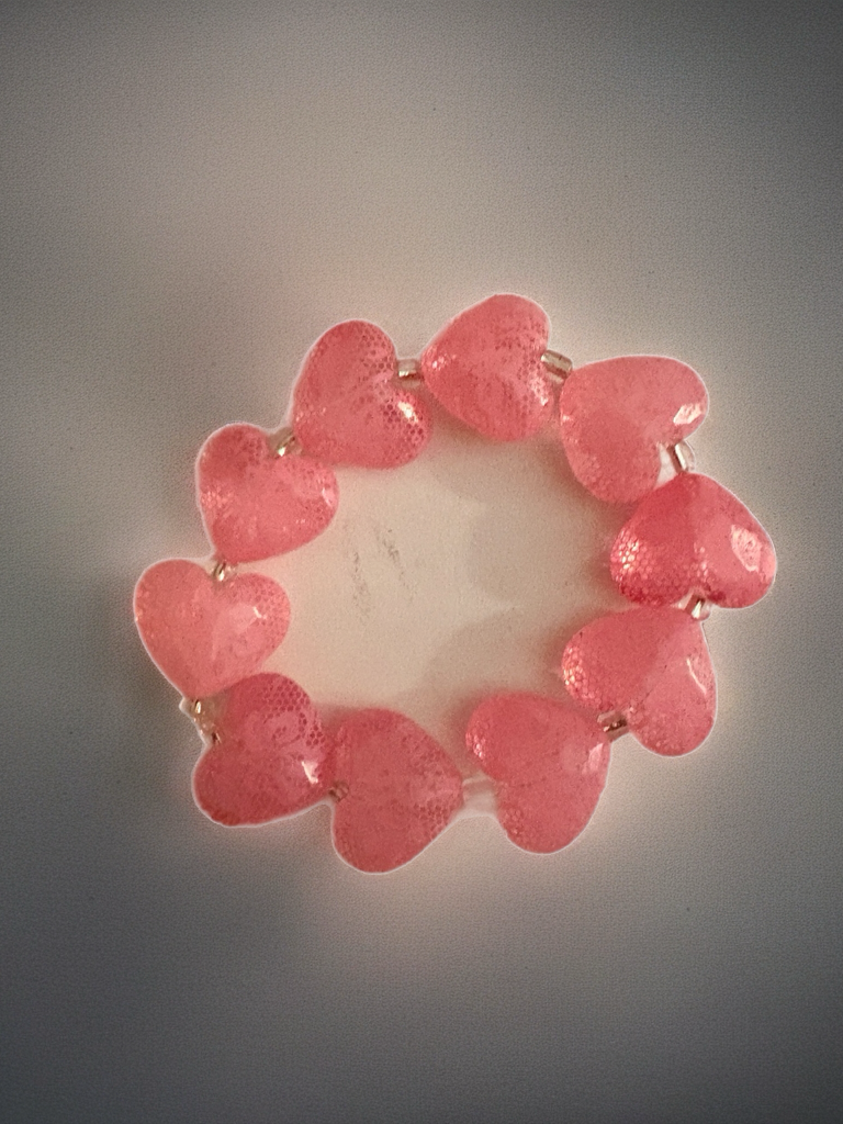 Pink Heart Lace Print Acrylic Beaded Bracelet