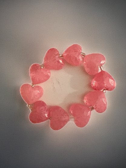 Pink Heart Lace Print Acrylic Beaded Bracelet