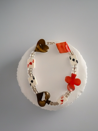Playing Cards & Suit Symbol Beaded Bracelet – Casino-Inspired Bracelet