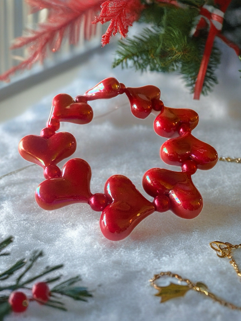 Pearlescent Red Heart Beaded Bracelet