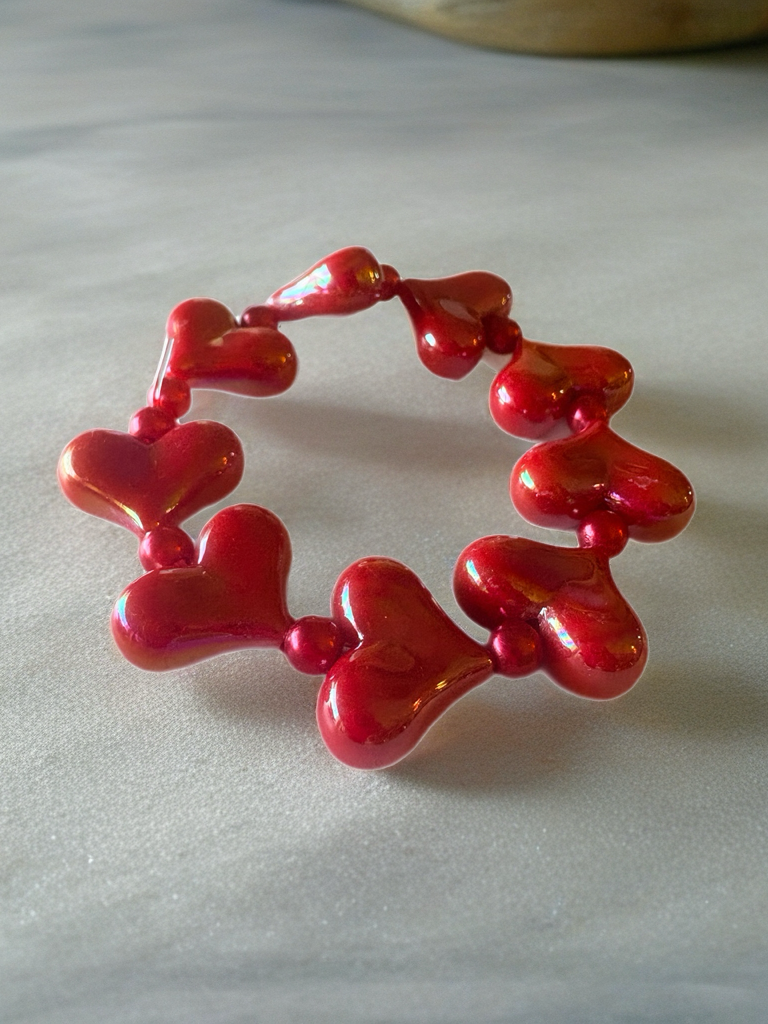 Pearlescent Red Heart Beaded Bracelet