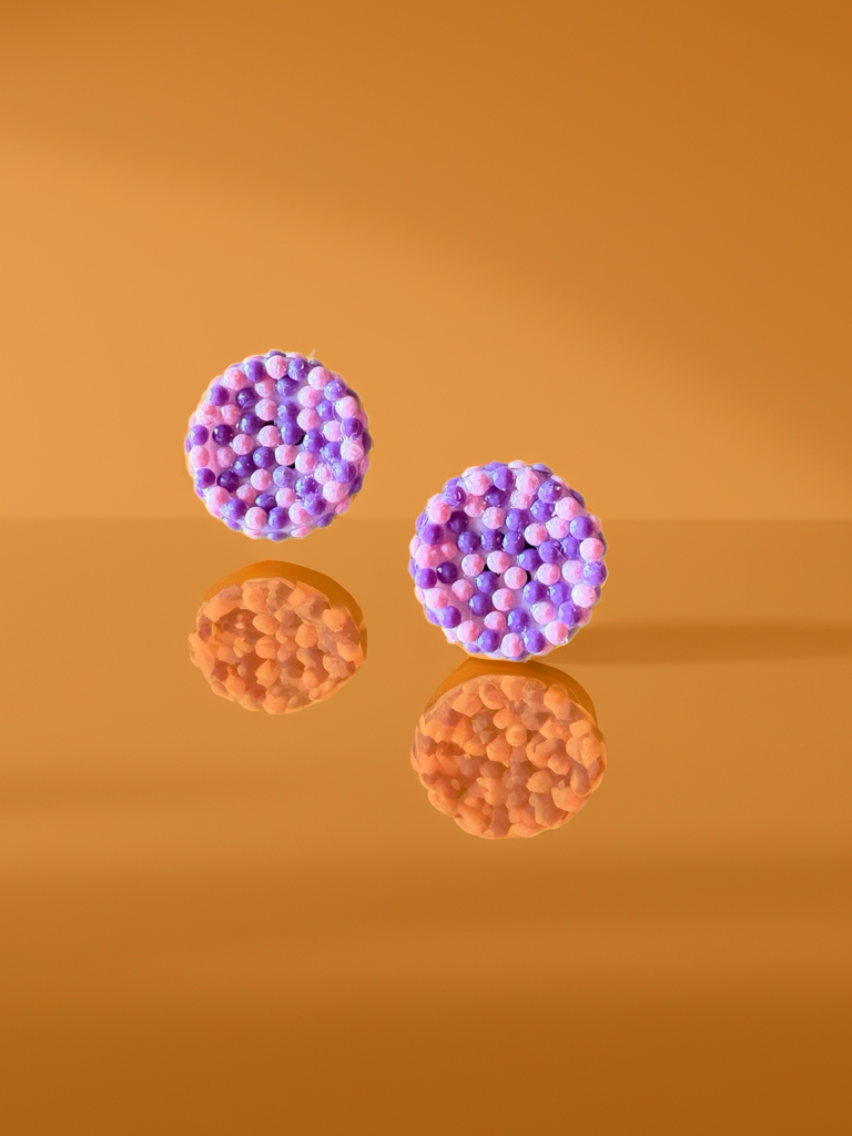 Pink & Purple Diamond Art Round Stud Earrings