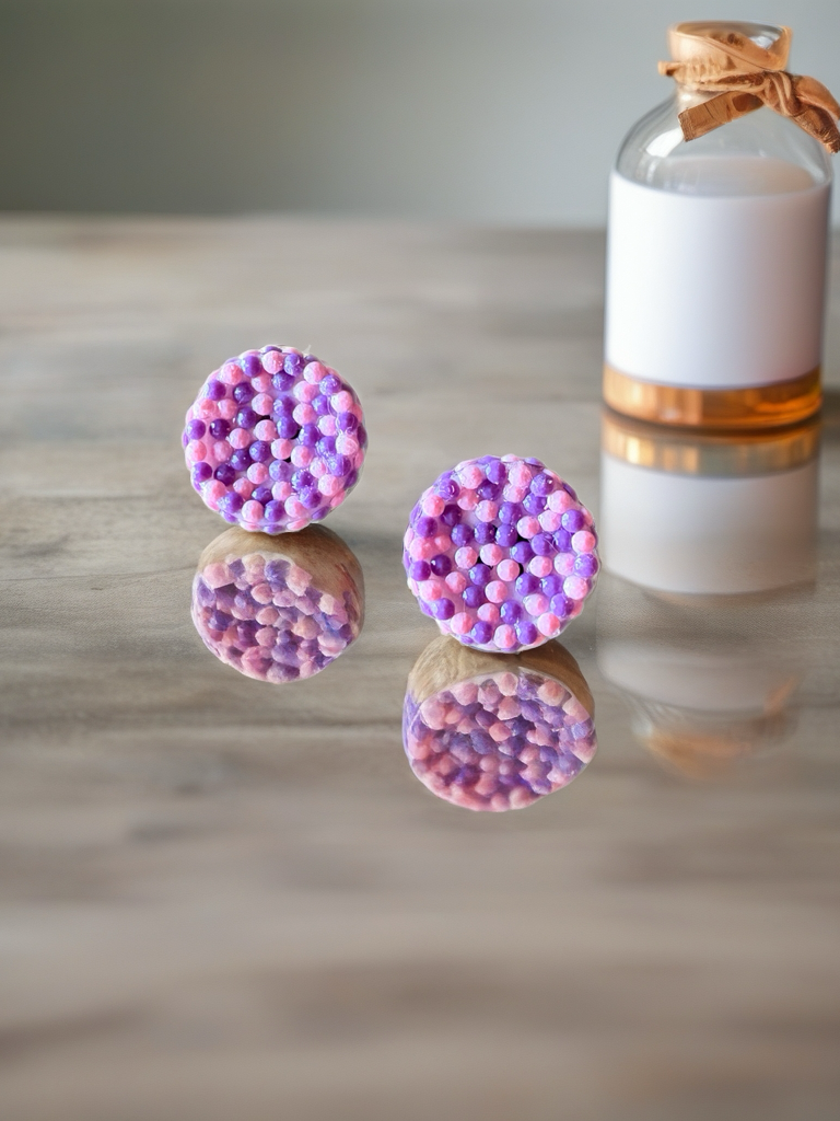 Pink & Purple Diamond Art Round Stud Earrings