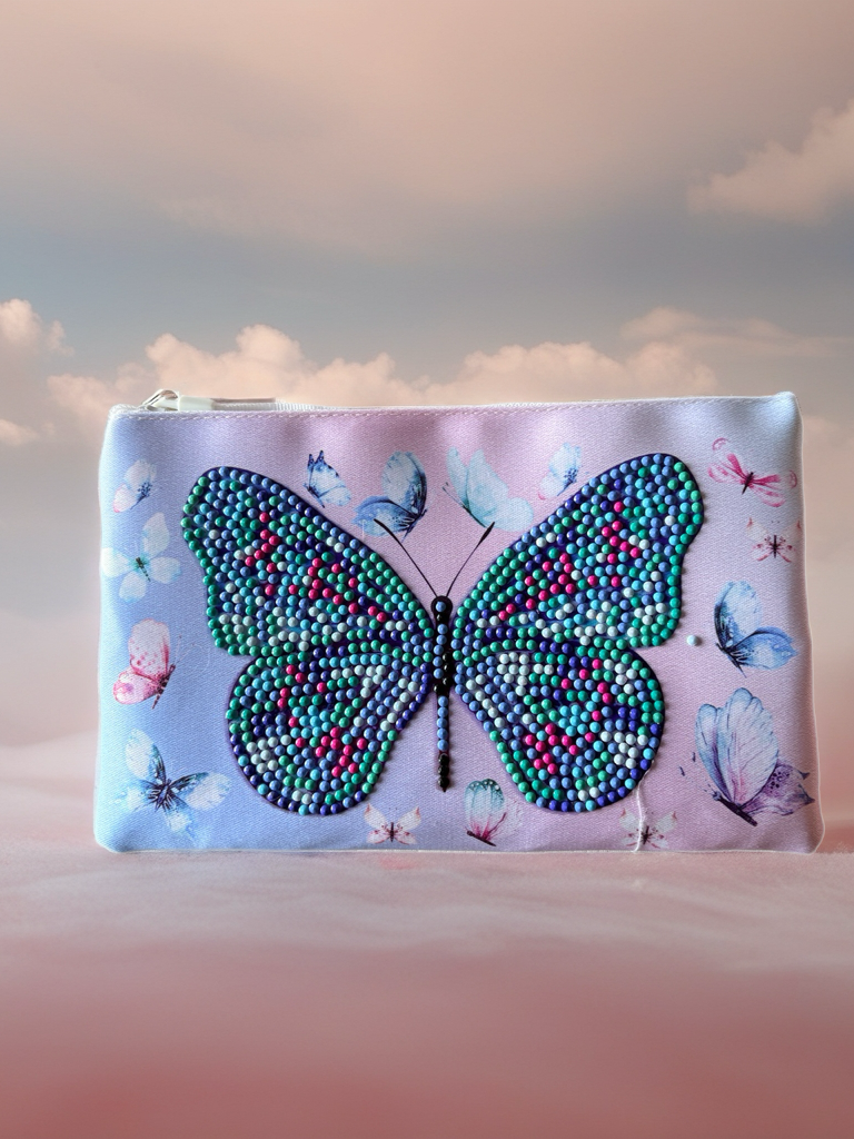 Butterfly Diamond Art Pencil & Makeup Bag -Rhinestone Zip Pouch