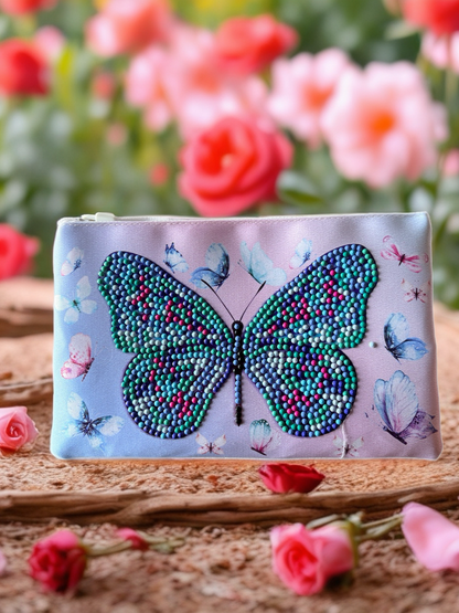 Butterfly Diamond Art Pencil & Makeup Bag -Rhinestone Zip Pouch