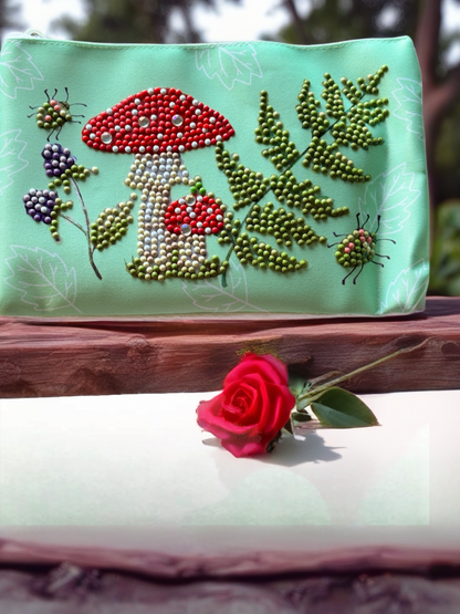 Mushroom Diamond Art Pencil & Makeup Bag -Rhinestone Zip Pouch