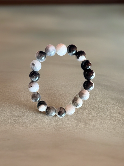 Black & White Dolomite Jasper Beaded Bracelet – 10mm Marble Stretch Bracelet