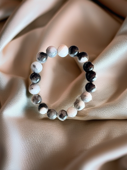 Black & White Dolomite Jasper Beaded Bracelet – 10mm Marble Stretch Bracelet