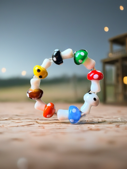 Multi-Colored Mushroom Lampwork Glass Stretch Bracelet – Handmade Beaded