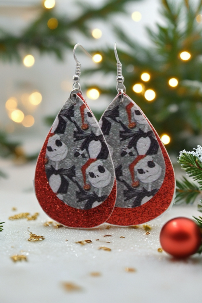 Santa Hat Jack Teardrop Earrings | Handmade Holiday Statement Earrings