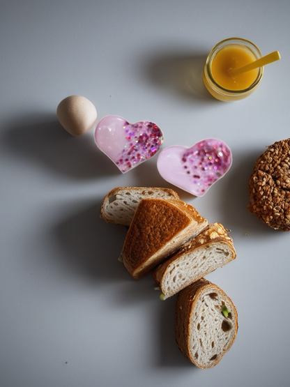 Purple Heart Stud Earrings – Lavender Acrylic with Glitter