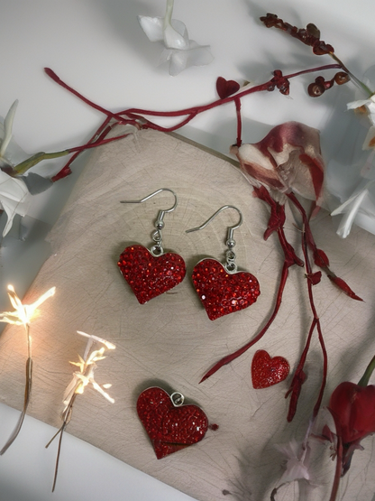 Valentine’s Day Red Pavé Heart Wire Earrings – Sparkling Rhinestone Dangles