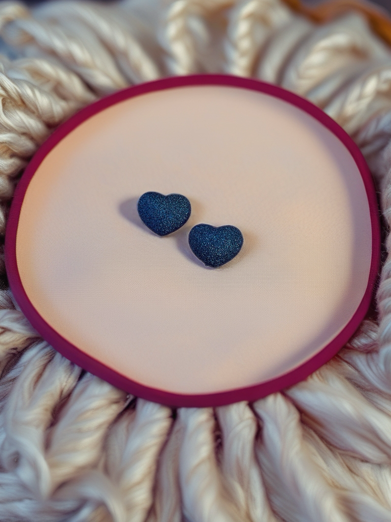 Blue Glitter Heart Stud Earrings – Sparkly Heart Posts