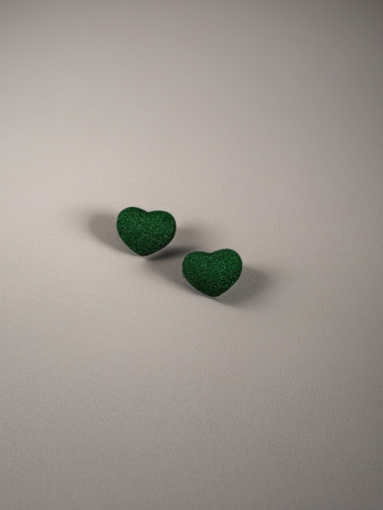 Green Glitter Heart Stud Earrings – Sparkly Heart Posts