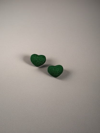Green Glitter Heart Stud Earrings – Sparkly Heart Posts