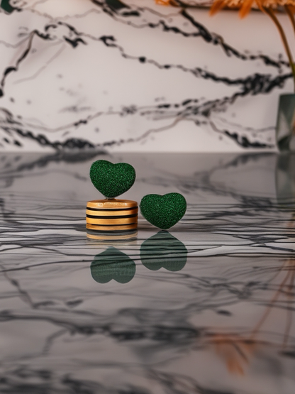 Green Glitter Heart Stud Earrings – Sparkly Heart Posts