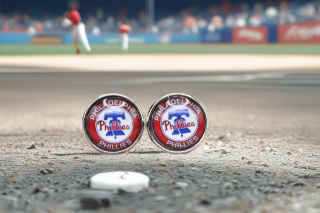 Phillies Baseball Glass Stud Earrings | 12mm Handmade Fan Jewelry