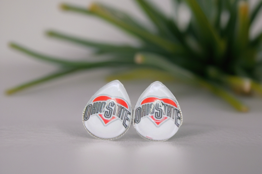 Ohio State French Lever Dangle Earrings | Handmade Glass Fan Jewelry