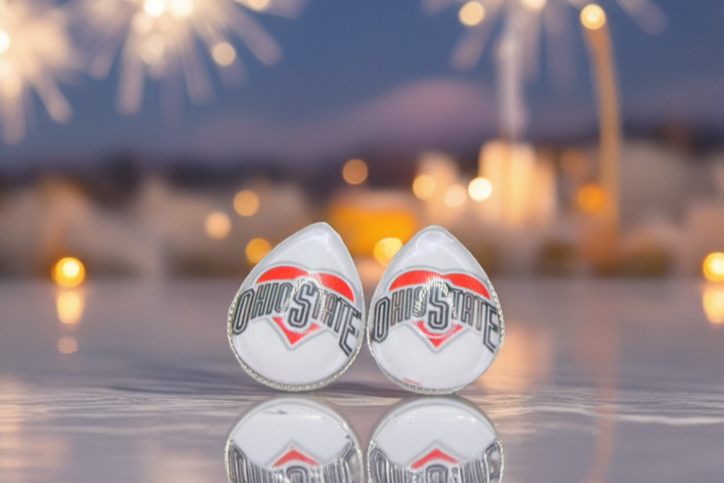 Ohio State French Lever Dangle Earrings | Handmade Glass Fan Jewelry