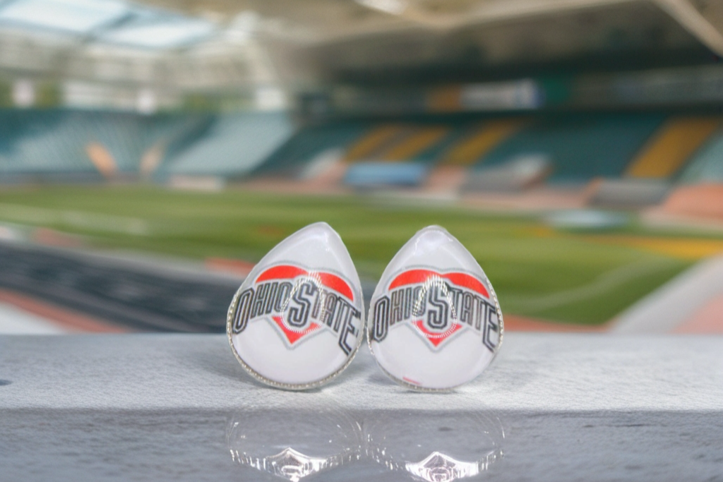 Ohio State French Lever Dangle Earrings | Handmade Glass Fan Jewelry