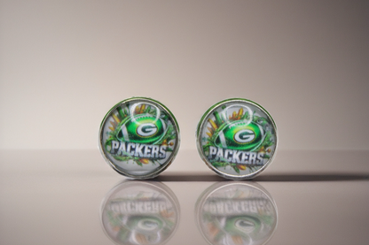 Packers Football Splatter Glass Stud Earrings | 12mm Handmade Fan Jewelry