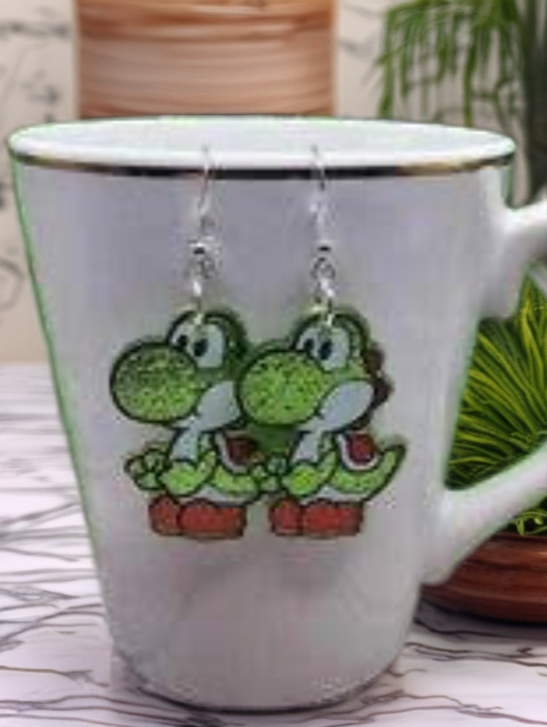 Glitter Yoshi Dangle Earrings | Handmade Resin Jewelry