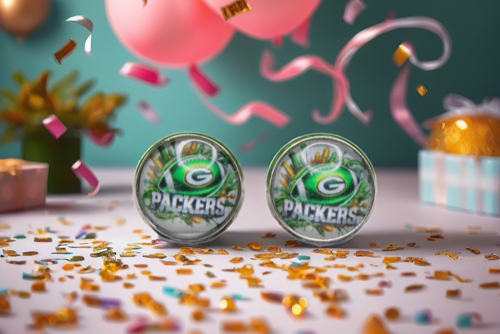 Packers Football Splatter Glass Stud Earrings | 12mm Handmade Fan Jewelry