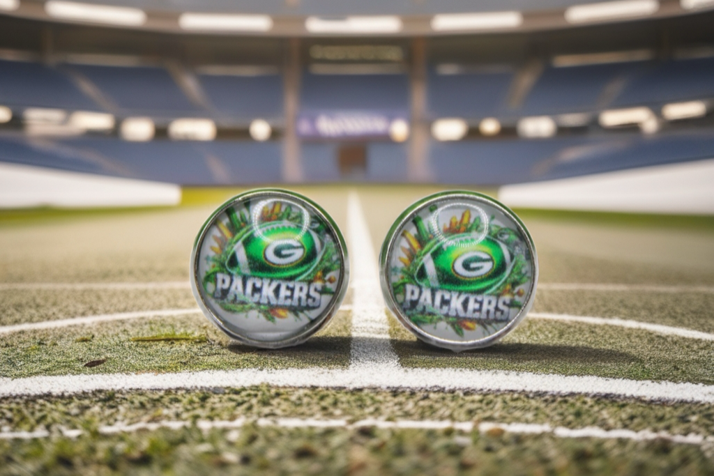 Packers Football Splatter Glass Stud Earrings | 12mm Handmade Fan Jewelry
