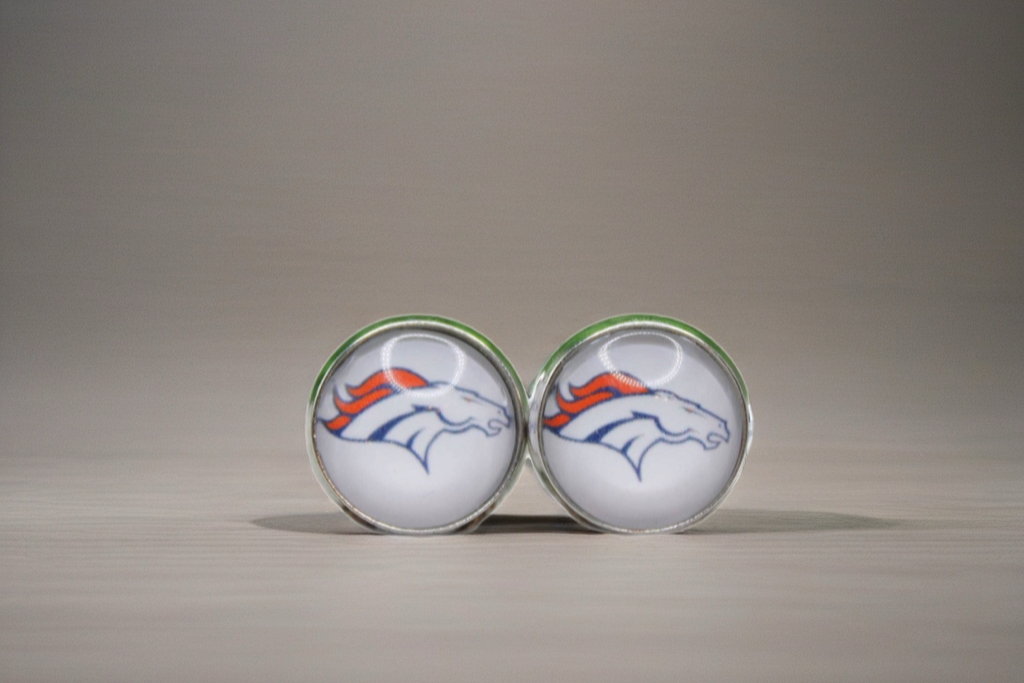 Denver Broncos Football Glass Stud Earrings | 12mm Handmade Fan Jewelry