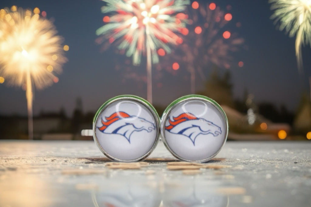 Denver Broncos Football Glass Stud Earrings | 12mm Handmade Fan Jewelry