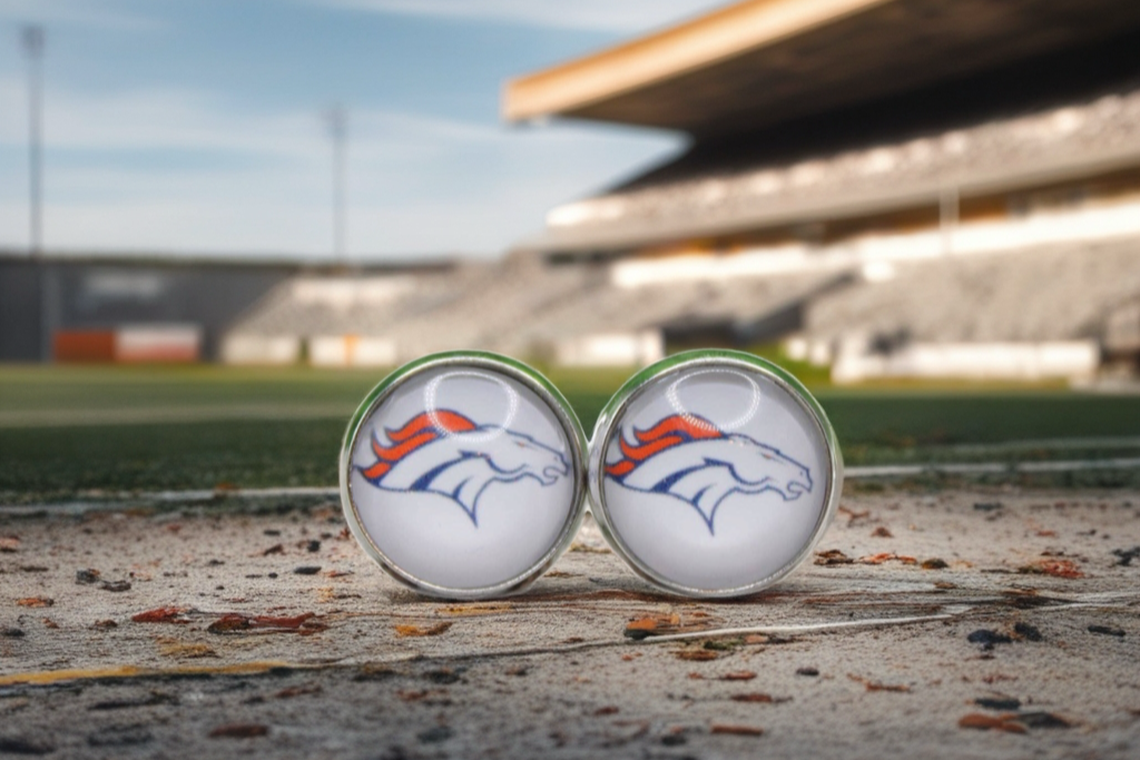 Denver Broncos Football Glass Stud Earrings | 12mm Handmade Fan Jewelry