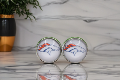 Denver Broncos Football Glass Stud Earrings | 12mm Handmade Fan Jewelry