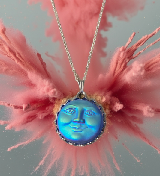 BLUE MOON FACE Pendant on a Silver chain Necklace