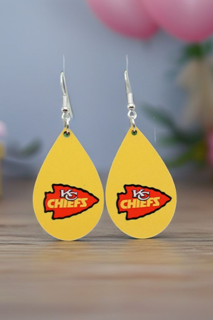 KC Chiefs Red Arrow Teardrop Dangle Earrings | Handmade Fan Jewelry
