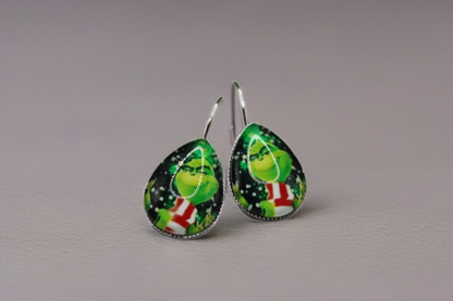 Grinch with Scarf French Lever Earrings | Handmade Holiday Jewelry