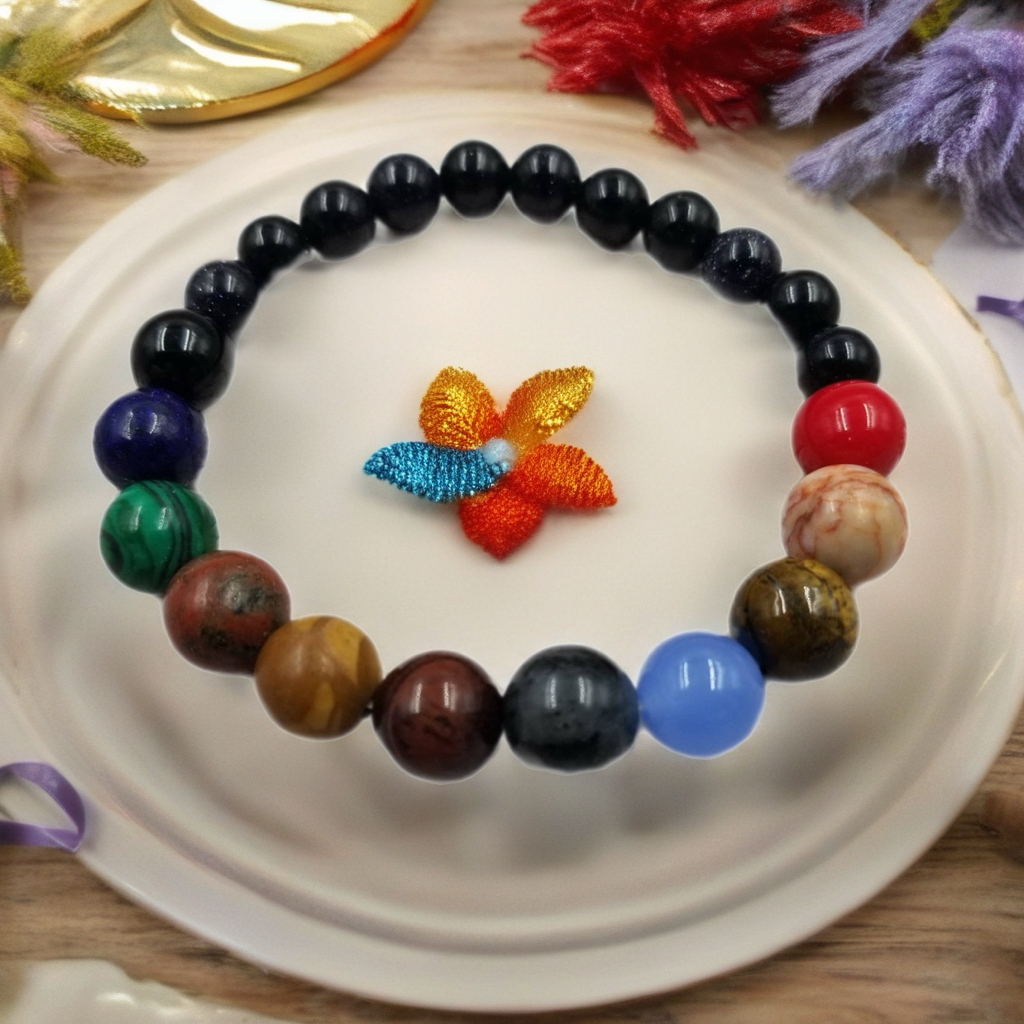 Natural Stone Cosmic Galaxy Eight Planets Bracelet | Celestial Beaded Jewelry