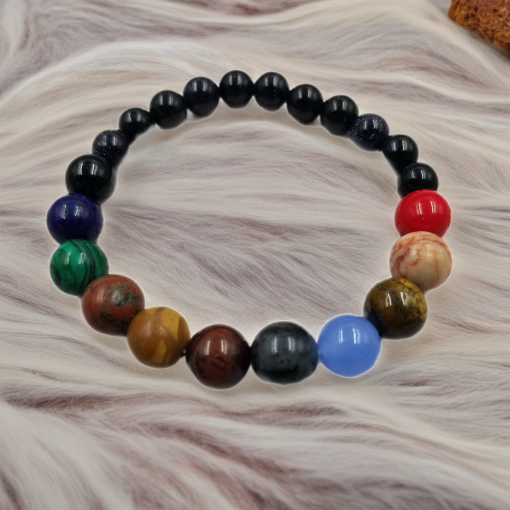 Natural Stone Cosmic Galaxy Eight Planets Bracelet | Celestial Beaded Jewelry